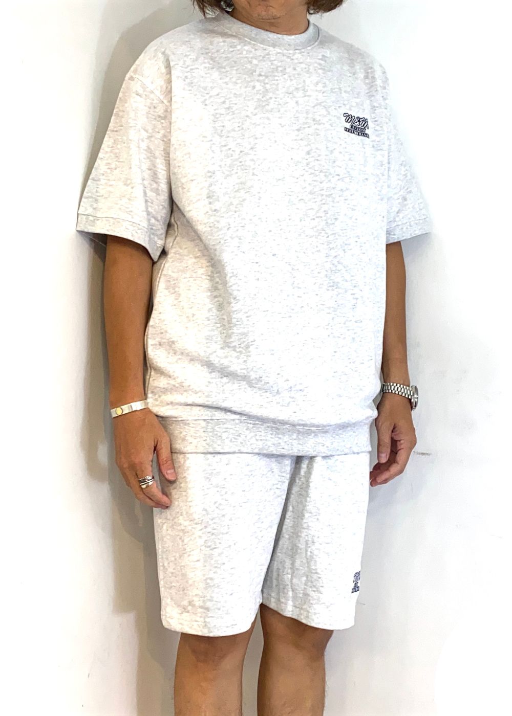 Short Sleeve Sweat (ASH) / ロゴ刺繍 半袖 クルーネック スウェット / セットアップ可能