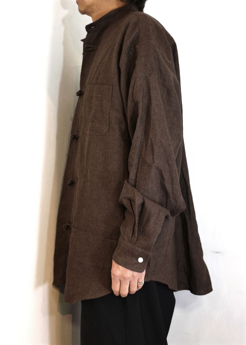 【ラスト1点】L/S CHINA BIG SHIRT "SUNG" (BROWN) / ビッグサイズ チャイナシャツジャケット