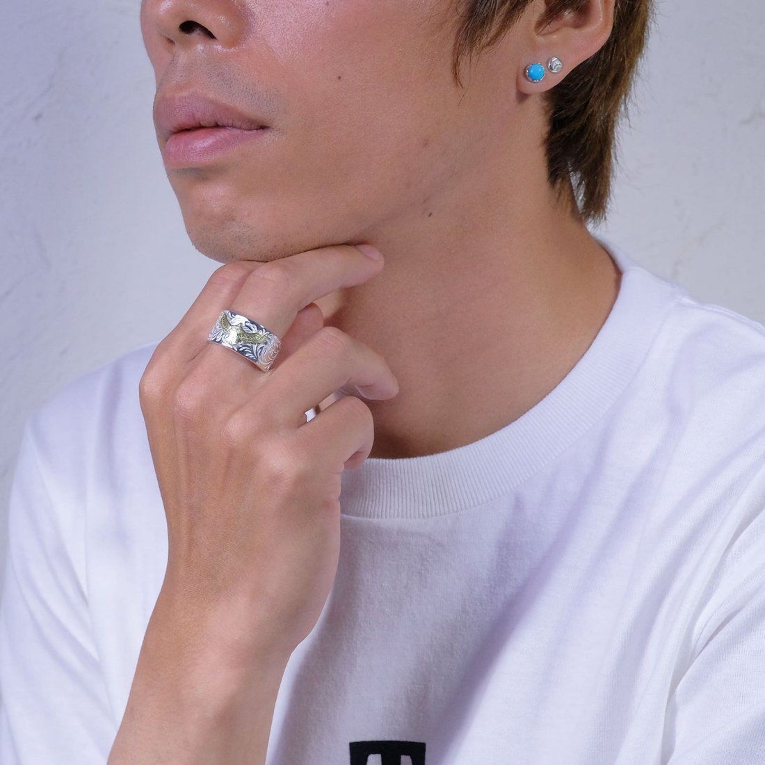 STUDIO T&Y - KARAKUSA Ring L with K18 Mini Eagle (SILVER) / 18金