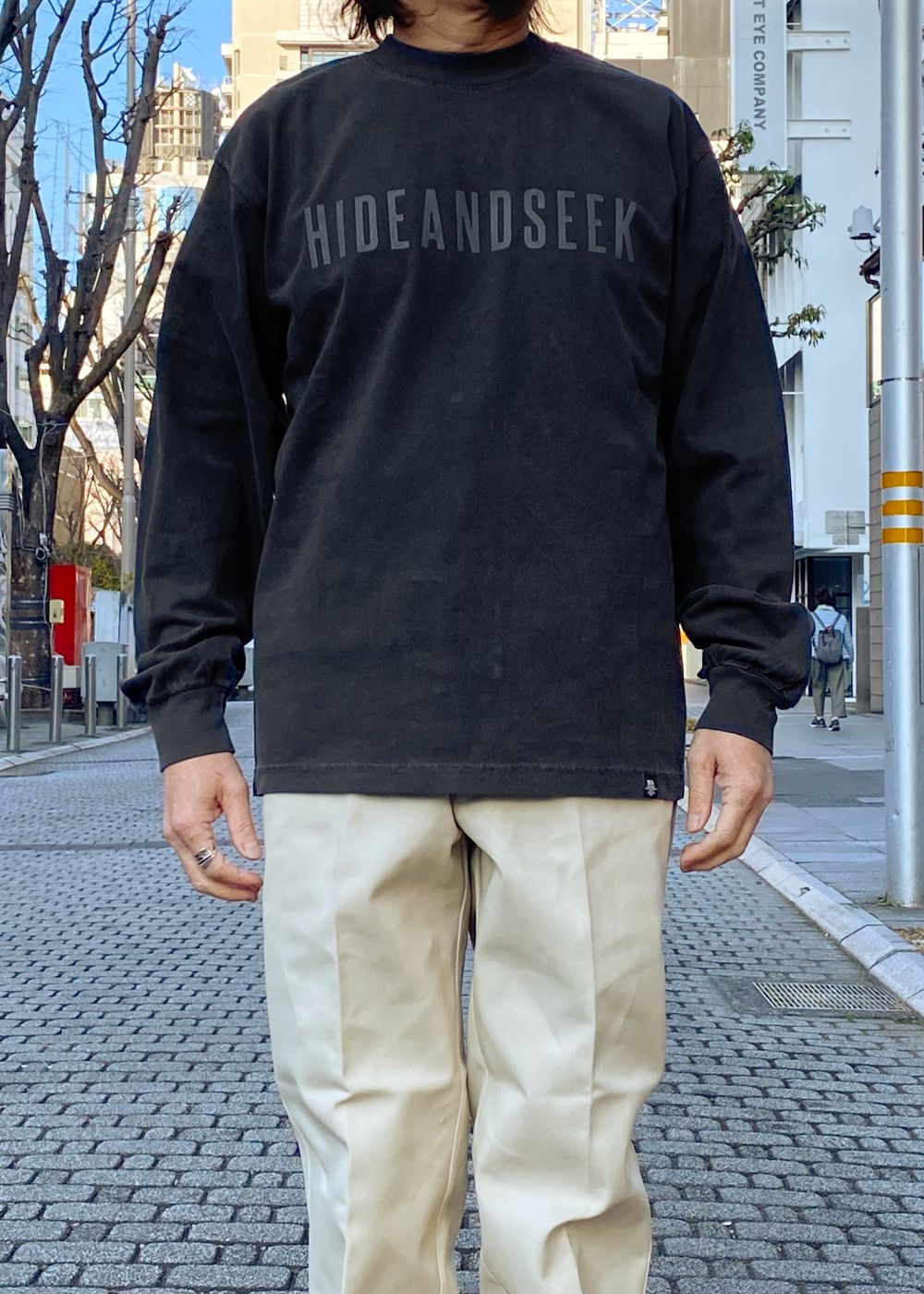 Logo L/S Tee-2 (D-GRAY) / ロゴ プリント ルーズフィット ロングスリーブ Tシャツ