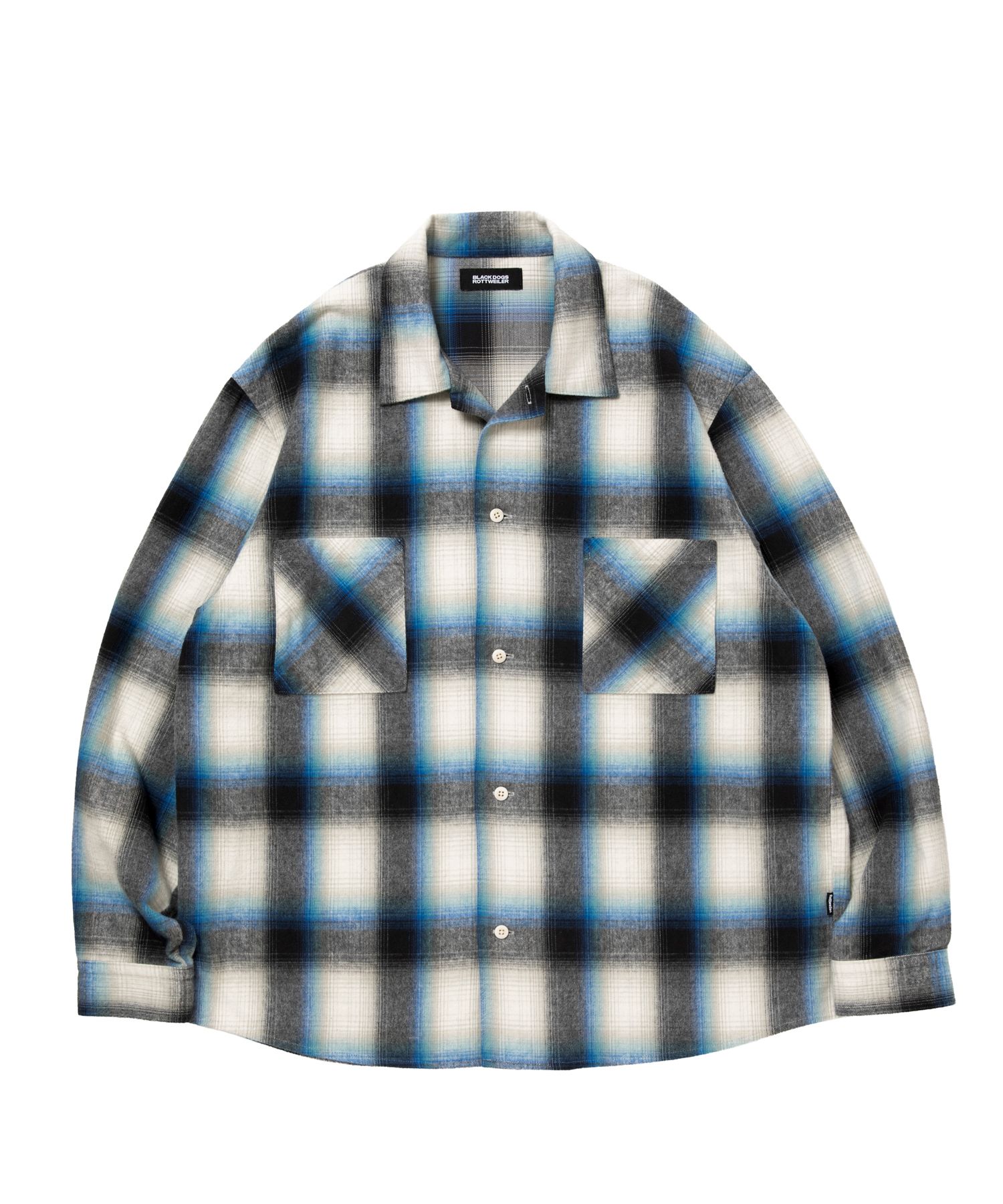 R9 OMBRE CHECK SHIRT (BLUE) / オンブレチェック オープン カラー シャツ