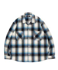 R9 OMBRE CHECK SHIRT (BLUE) / オンブレチェック オープン カラー シャツ