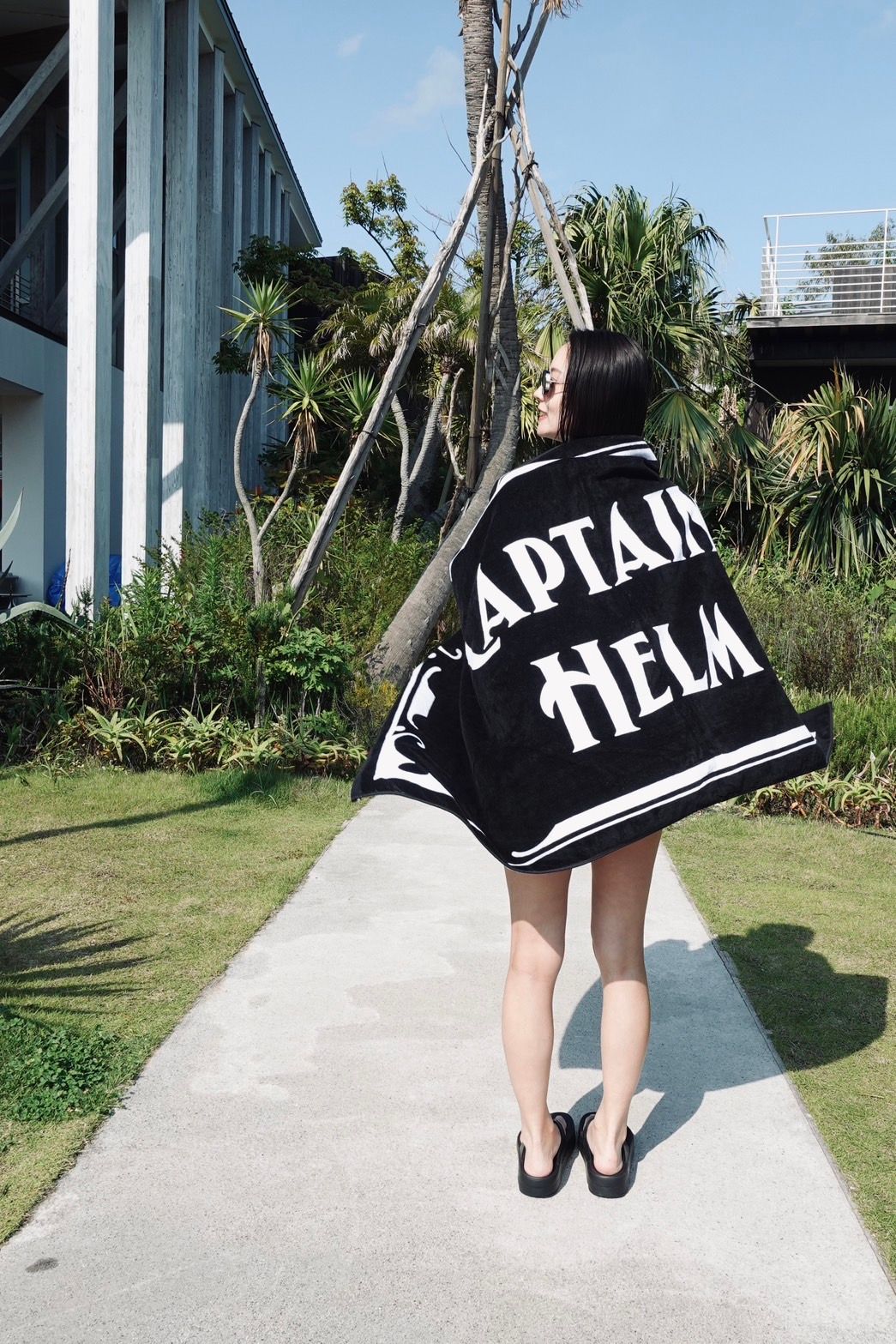 LOGO BEACH TOWEL -IMABARI MADE- (BLACK) / ロゴ ビーチ タオル