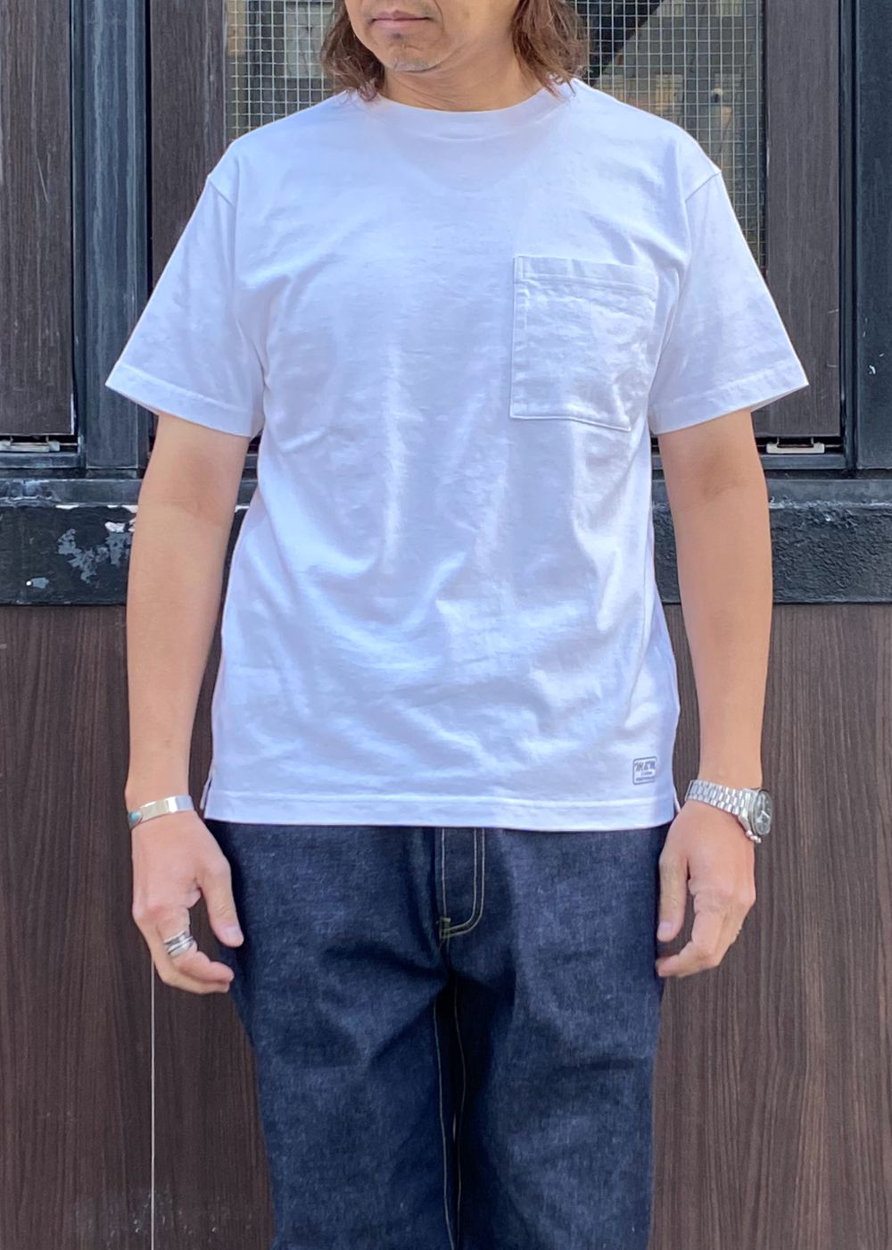 M&M CUSTOM PERFORMANCE × MINEDENIM Star Embroidery Pocket Tee (WHITE) / × M&M カスタムパフォーマンス  コラボ Tシャツ