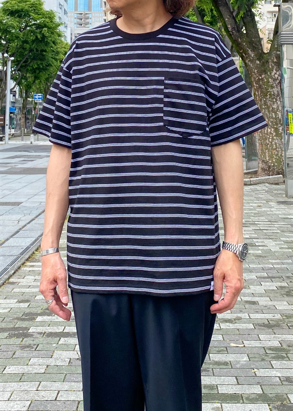 S/S POCKET T "GAZ" (BLACK) / ボーダー ポケット Tシャツ