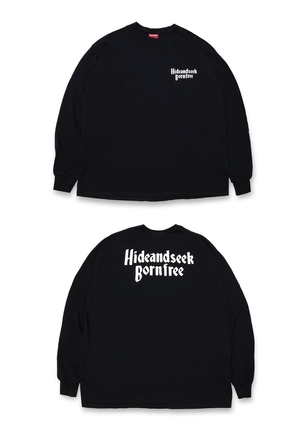 HIDE AND SEEK - Born Free L/S Tee (BLACK) / ボーンフリーロゴ ロングスリーブ Tシャツ | LOOPHOLE