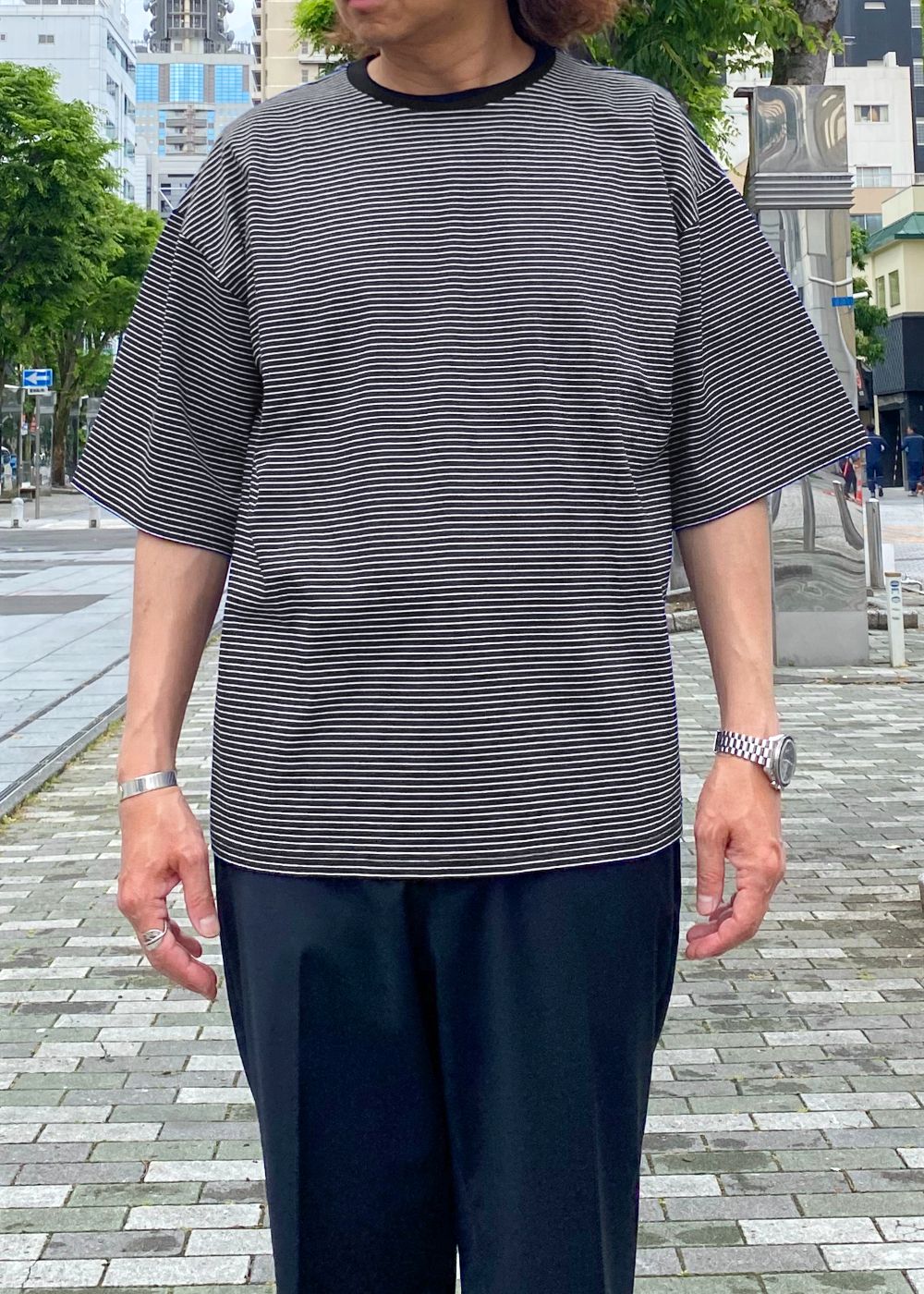 Micro Border Loose Crewneck T-SH (BLT) / オリジナル ボーダー ワイド Tシャツ
