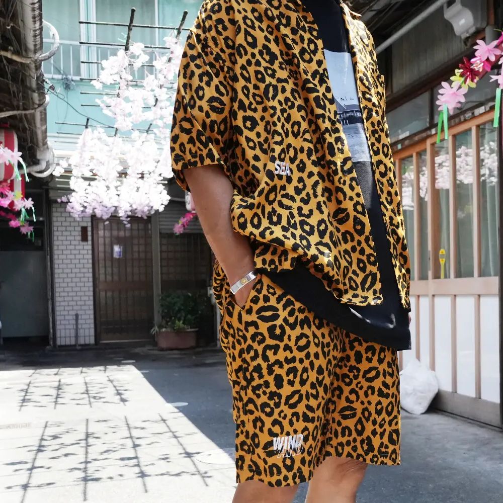 【ラスト1点】×WDS Lips Leopard Print Open Collar SH (BRT) / ウィンダンシー コラボ レオパードリップ シャツ / セットアップ可能