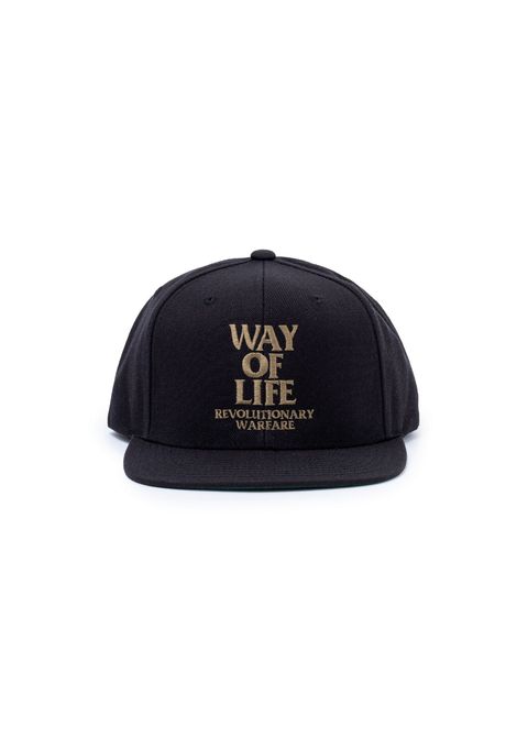 EMBROIDERY CAP "WAY OF LIFE" (BLACK×ASH GOLD) / ロゴ刺繍ベースボールキャップ