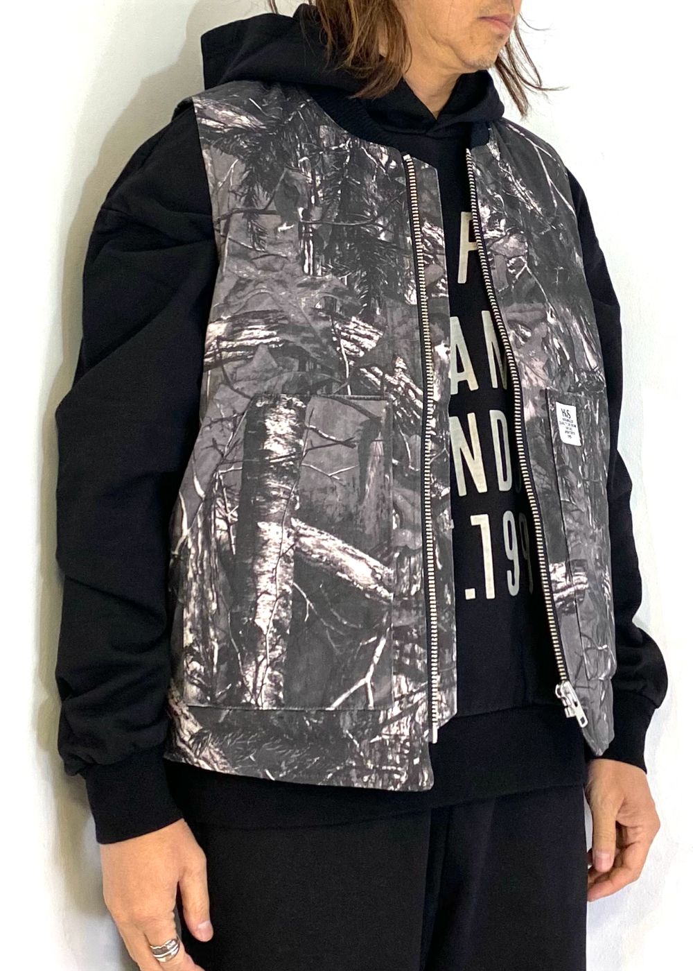 Camo Zip Work Vest (BLACK CAMO) / オリジナル カモフラージュ ワークベスト / セットアップ可能