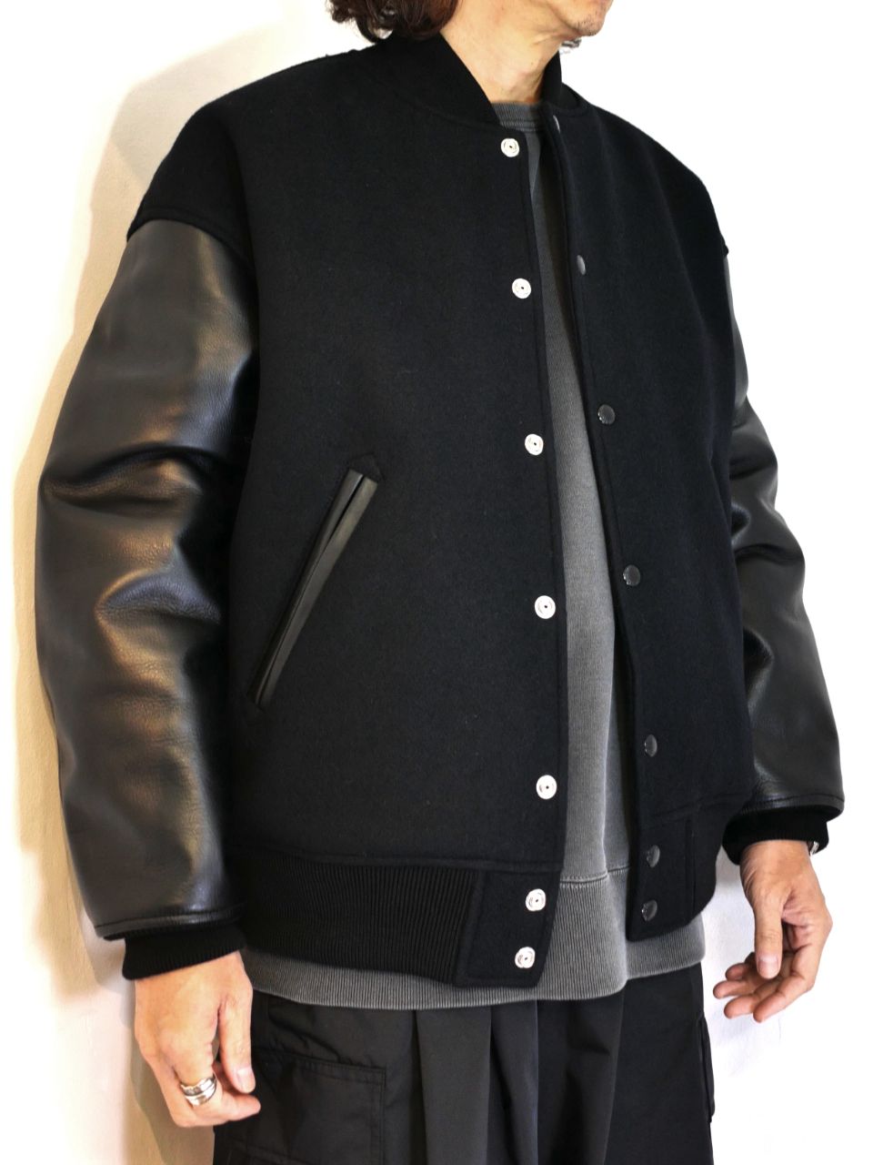 COOTIE PRODUCTIONS - Wool Melton Error Fit Stadium Jacket (BLACK 