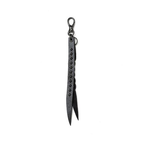 【ラスト1点】STUDS & KNITTING LEATHER SHORT KEY RING ＜TYPE B＞ (BLACK/BLACK) / スタッズ レザー キーリング