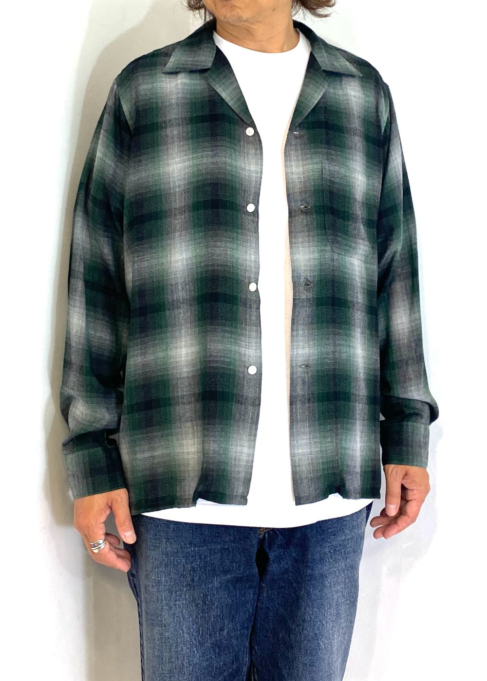T.Rayon Ombre Open Collar Shirt Open Collar Shirt (GPT) / オンブレチェック オープンカラーシャツ
