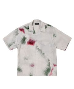 R9 PAINTED SS SHIRT (GRAY) / オリジナル プリント オープンカラー シャツ