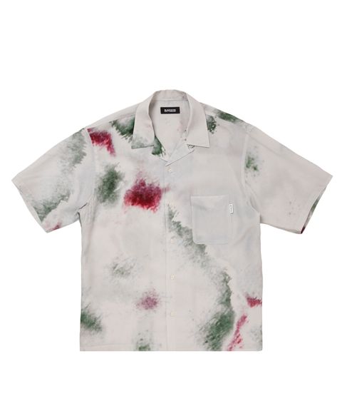 R9 PAINTED SS SHIRT (GRAY) / オリジナル プリント オープンカラー シャツ