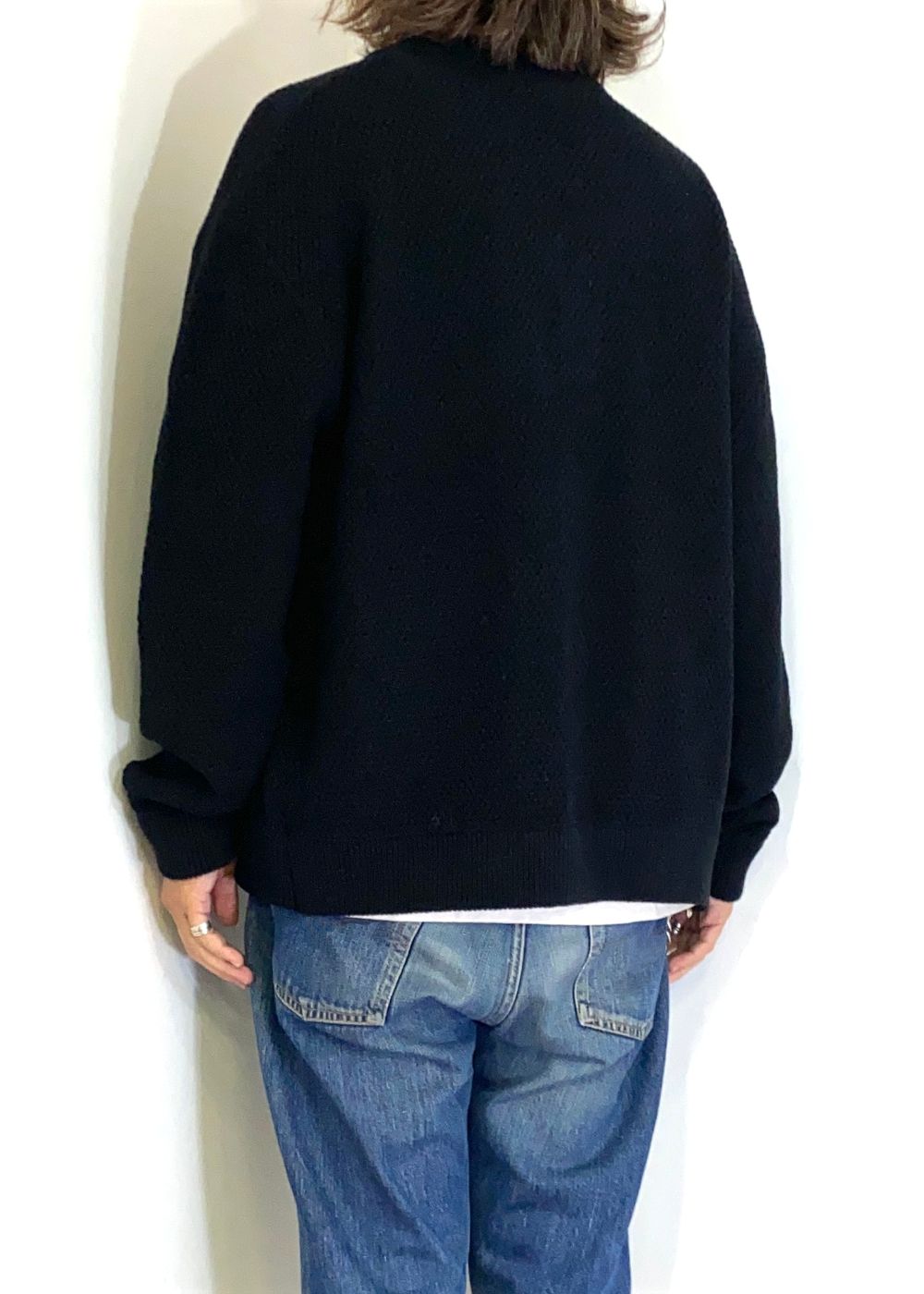 WAFFLE CARDIGAN (BLACK) / ワッフル カーディガン