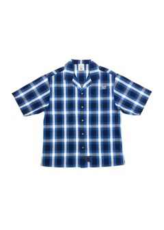 OPEN COLLAR S/S SHIRT (NAVY×OFF WHITE) / チェック オープン カラー シャツ