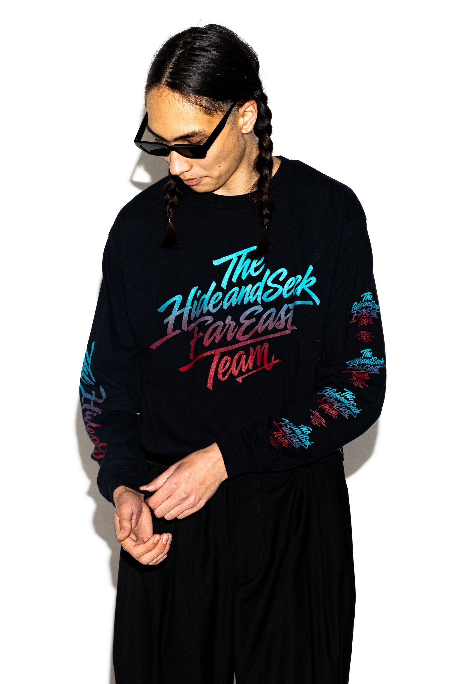 Gradation L/S Tee (BLACK) / プリント ロングスリーブ Tシャツ