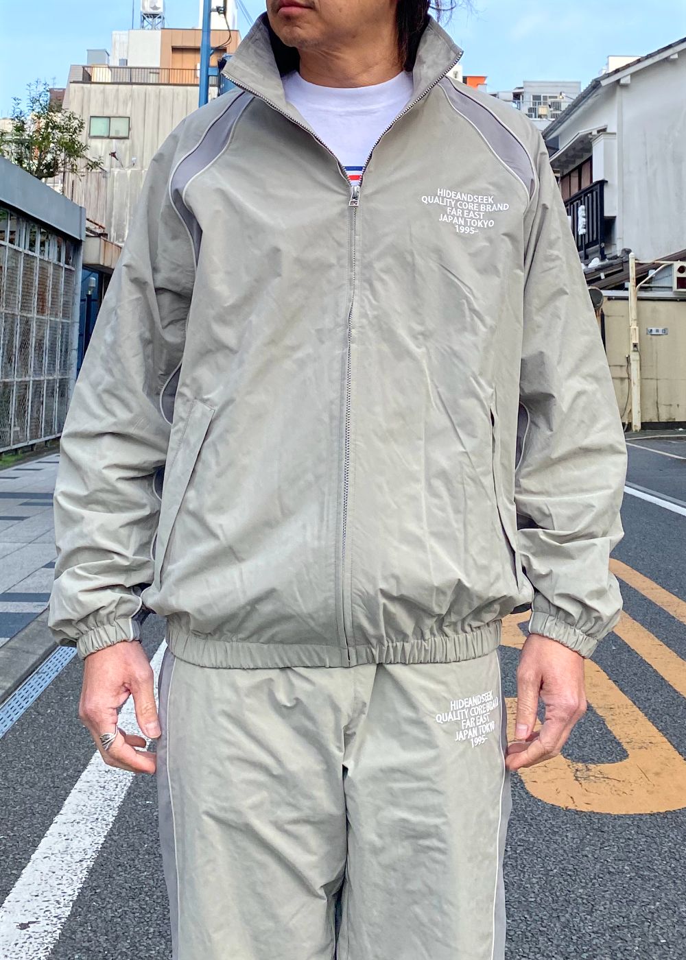 Track Jacket (BEIGE×GRAY) / ナイロン トラック ジャケット / セットアップ可能