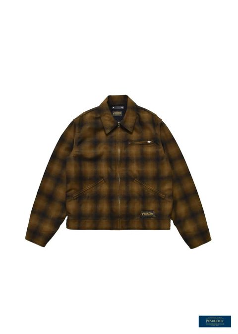 【ラスト1点】PENDLETON W.Plaid Zipup Work JKT (BRT) / ペンドルトン コラボ オンブレチェック オープンカラー ウール ジャケット