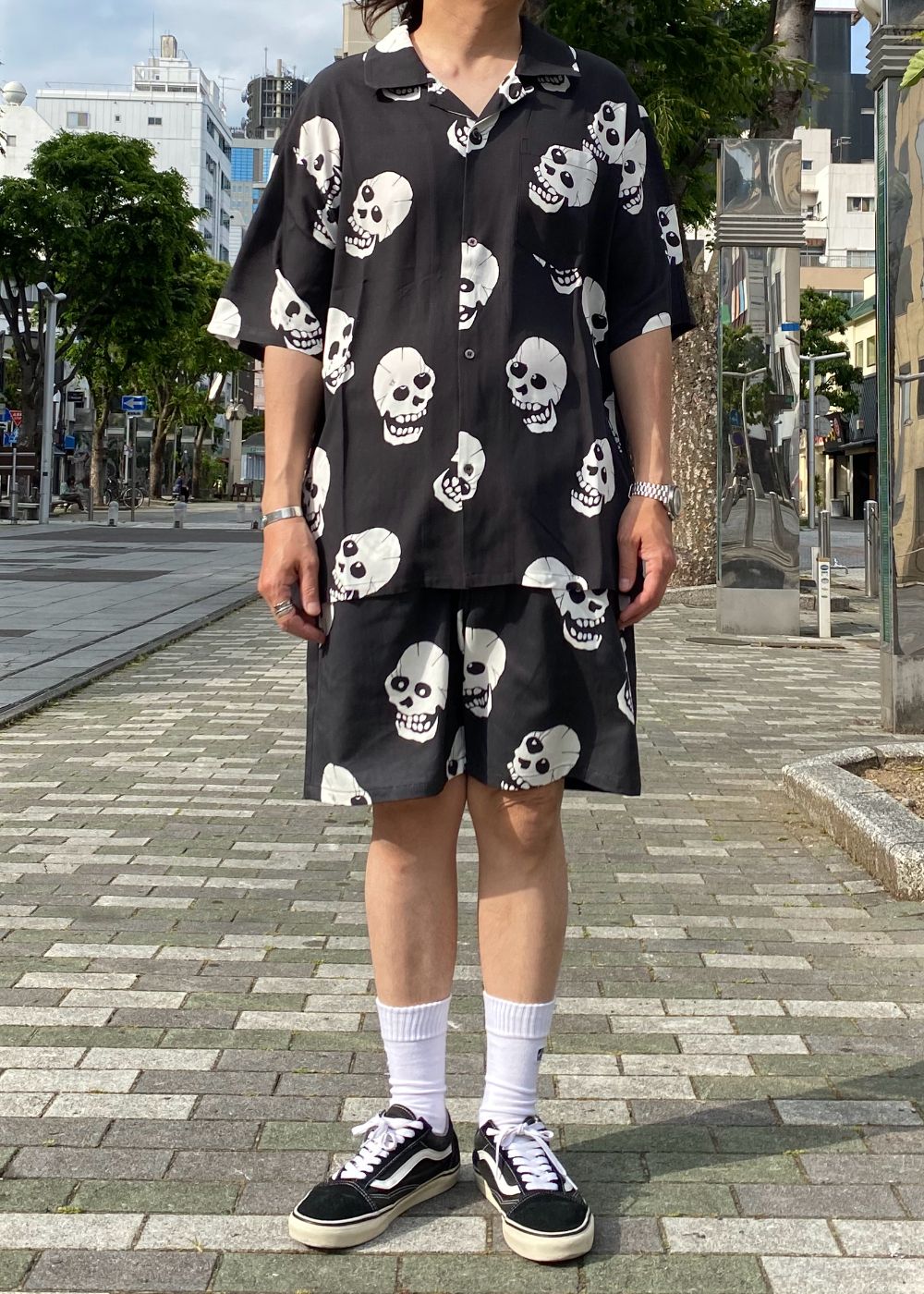Skull patterned shorts (BLACK) / セットアップ スカル ショーツ
