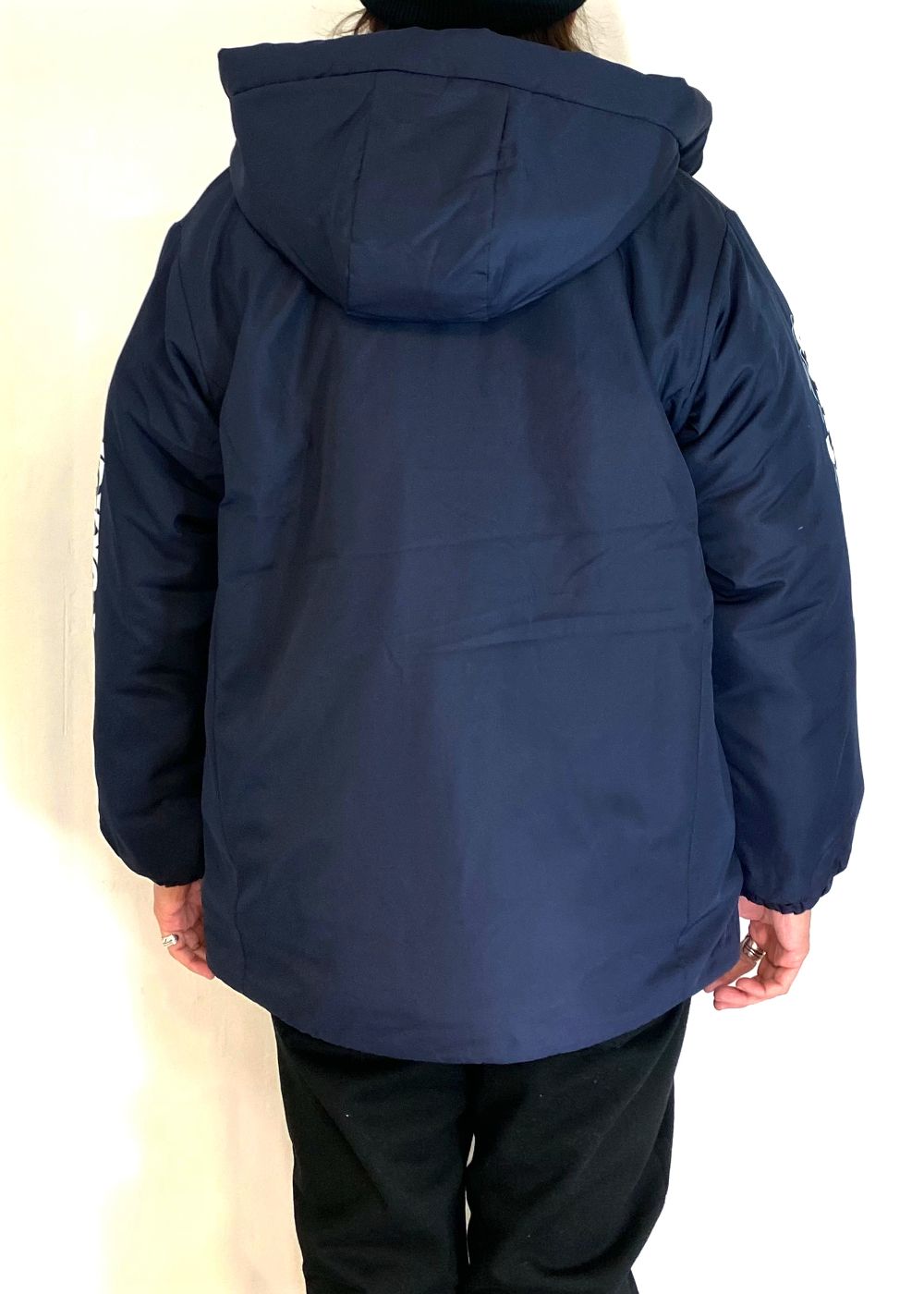 BURNING LOGO HOODED JKT (NAVY) / フーデッド パフ ジャケット