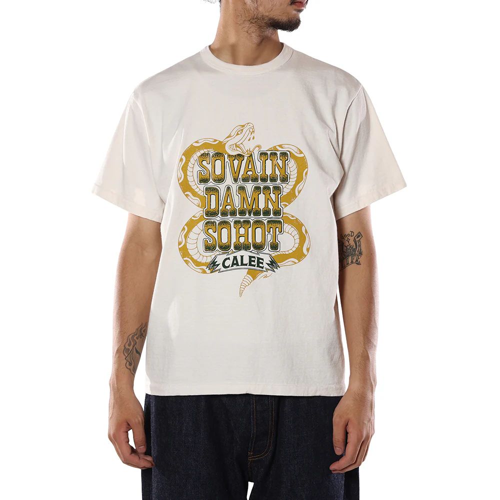 GARMENT DYE SNAKE LOGO TEE ＜BARTHDAY WORKS DESIGN＞ (WHITE) / ×バースデイワークス コラボ Tシャツ
