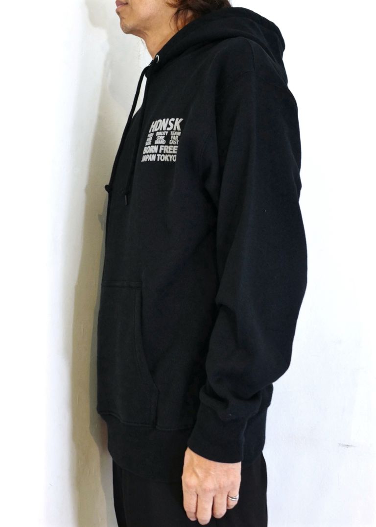 HIDE AND SEEK - FLAME HOODED SWEAT SHIRT (BLACK) / フレイム 