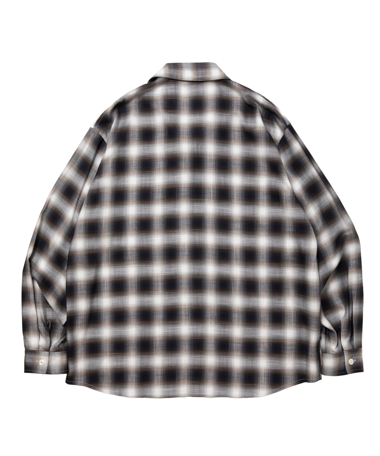 R9 OMBRE CHECK SHIRT (BLACK) / オンブレチェック オープン カラー シャツ