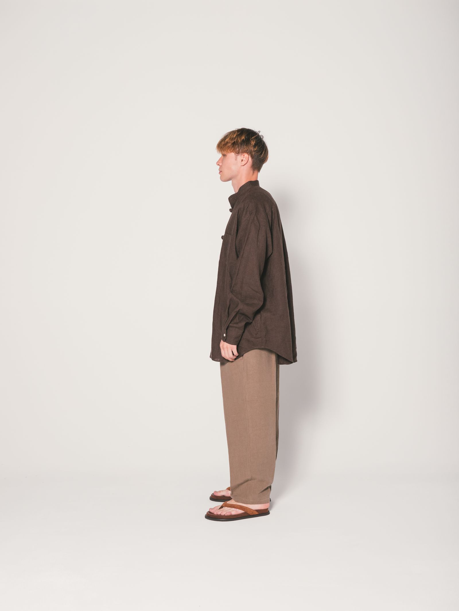 【ラスト1点】L/S CHINA BIG SHIRT "SUNG" (BROWN) / ビッグサイズ チャイナシャツジャケット