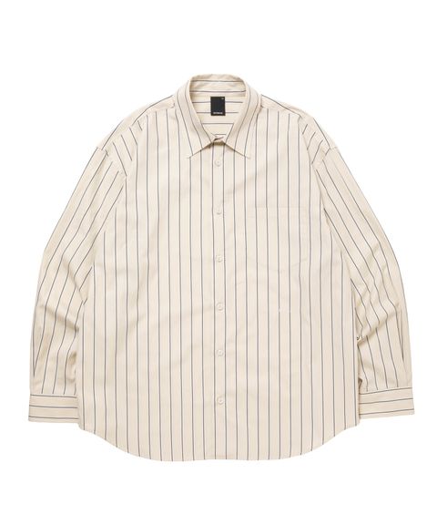 R9 STRIPE SHIRT (BEIGE) / オープンカラー ストライプ シャツ