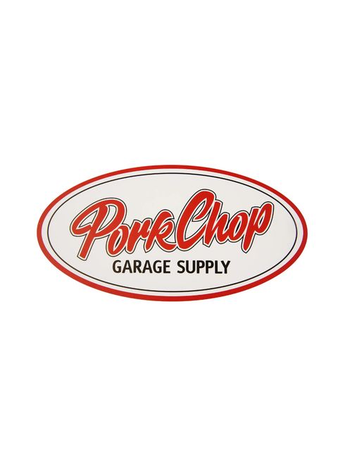 PORKCHOP OVAL STICKER (LARGE) (WHITE/RED) / ロゴステッカー