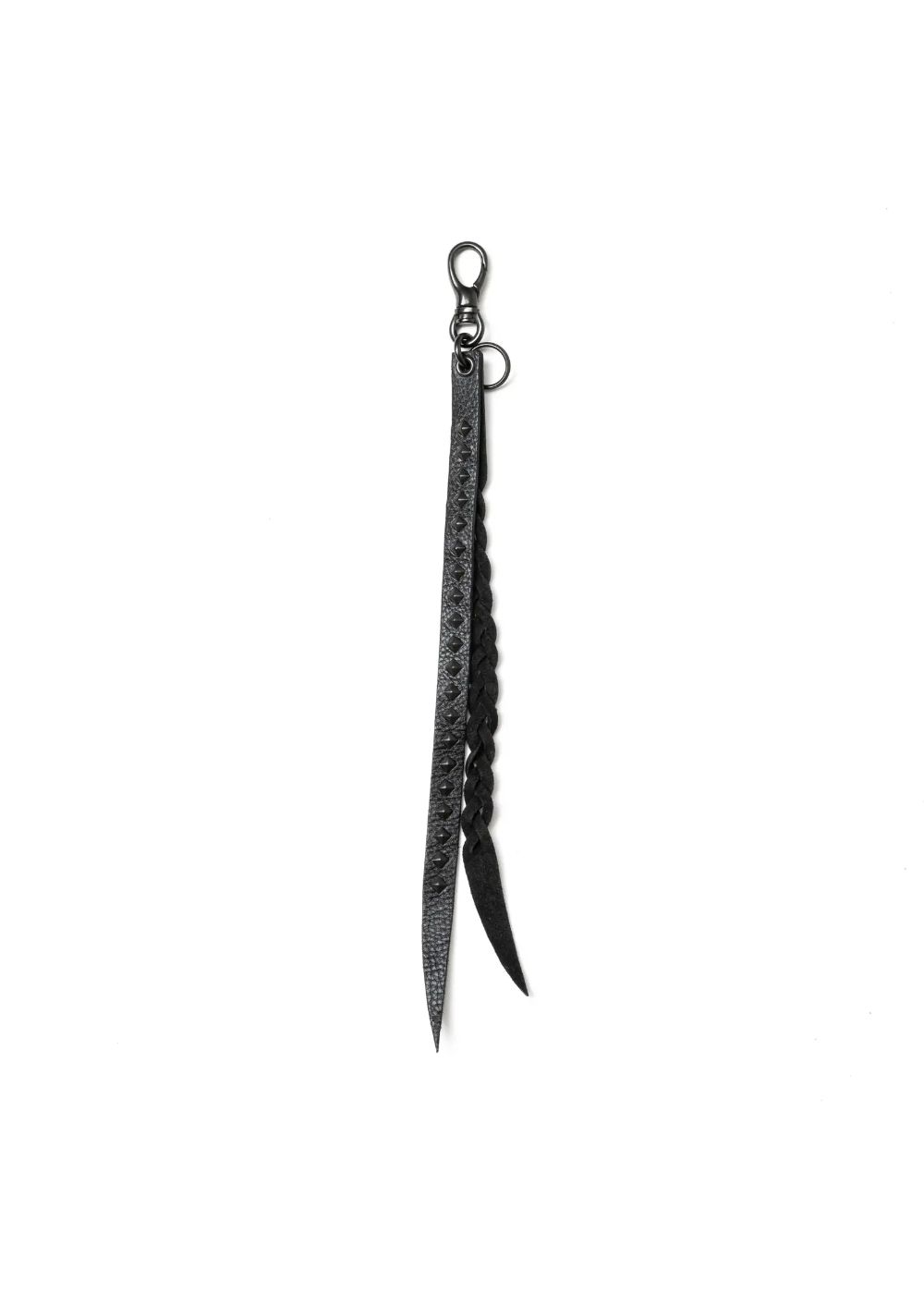 【ラスト1点】STUDS & KNITTING LEATHER LONG KEY RING ＜TYPE B＞ (BLACK/BLACK) / スタッズ レザー キーリング