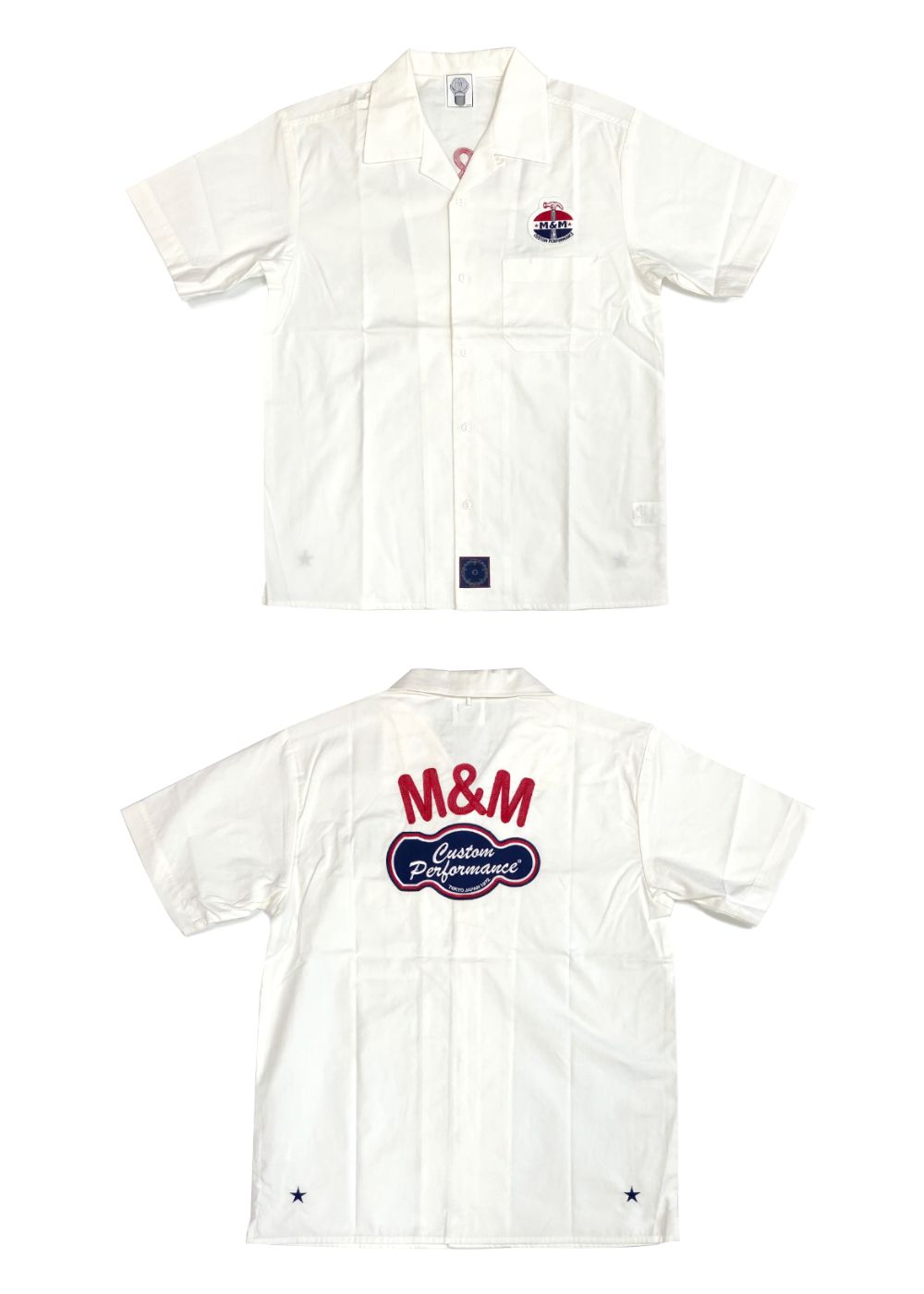 M&M CUSTOM PERFORMANCE - T/C OPEN COLLAR SHIRT (WHITE) / T/Cツイル 