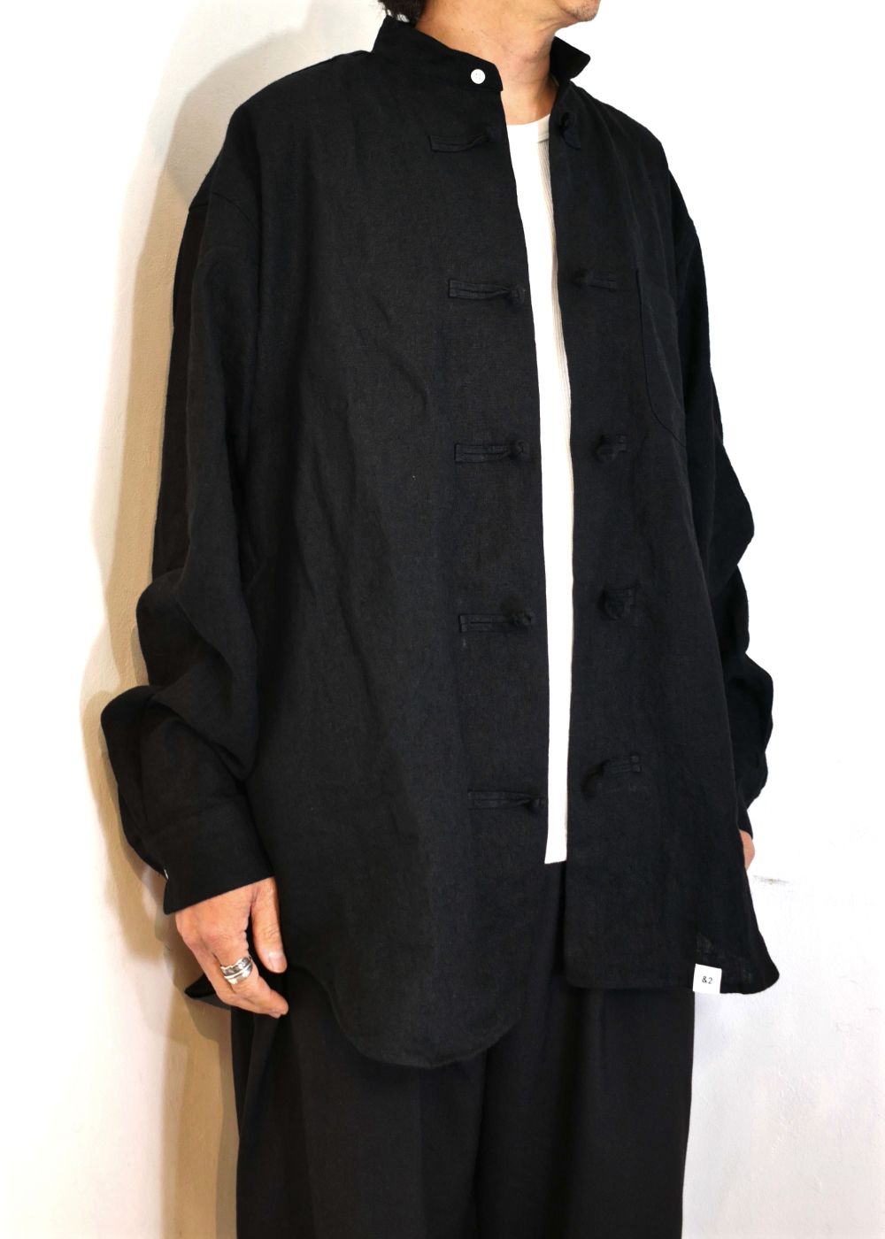 【ラスト1点】L/S CHINA BIG SHIRT "SUNG" (BLACK) / ビッグサイズ チャイナシャツジャケット