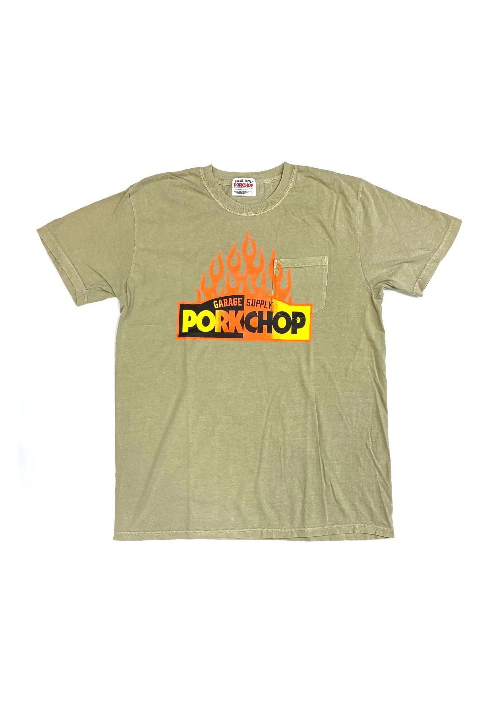 【ラスト1点】FIRE BLOCK POCKET TEE (KHAKI) / ロゴ プリント ポケットTシャツ