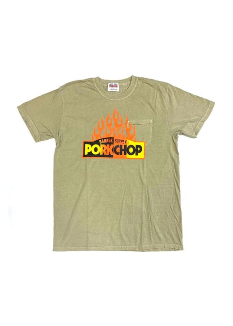 【ラスト1点】FIRE BLOCK POCKET TEE (KHAKI) / ロゴ プリント ポケットTシャツ