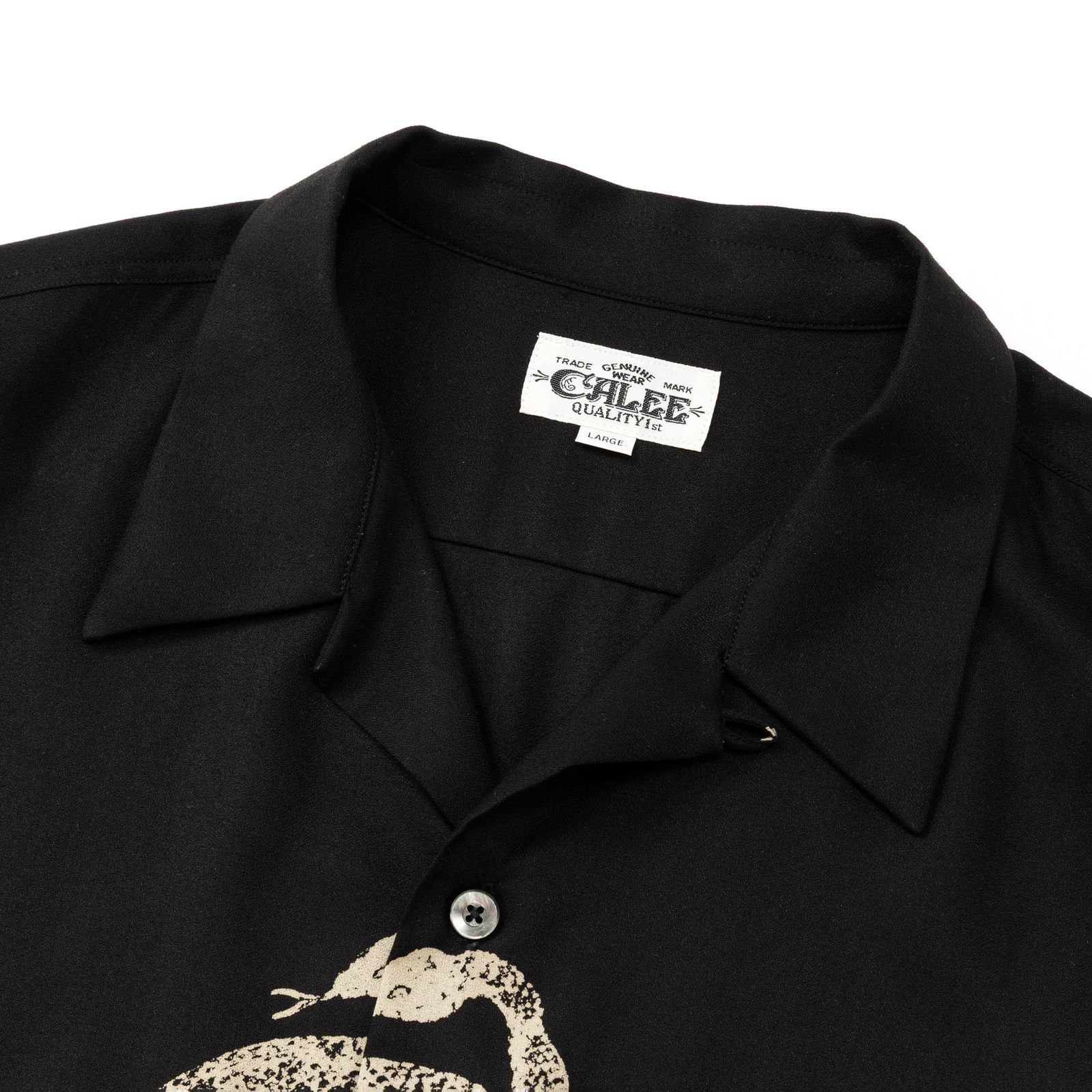 SNAKE PATTERN PANEL S/S SH (BLACK) / オリジナル スネークパターン オープンカラー シャツ