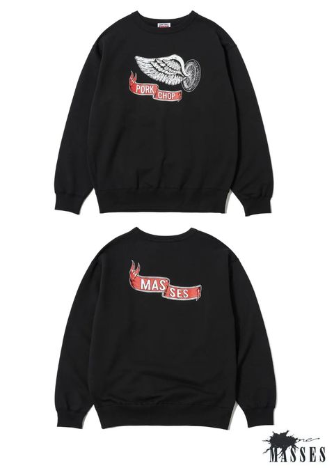 SWEAT CREW FLING WEEL P (×MASSES) (BLACK) / マシス コラボレーション スウェット