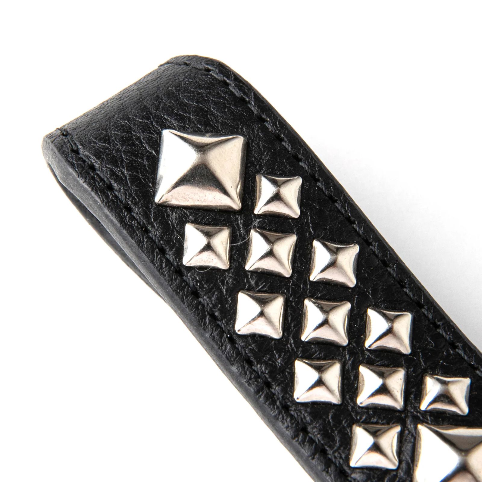 CALEE - STUDS LEATHER SNAP KEY RING (BLACK) / スタッズ レザー 