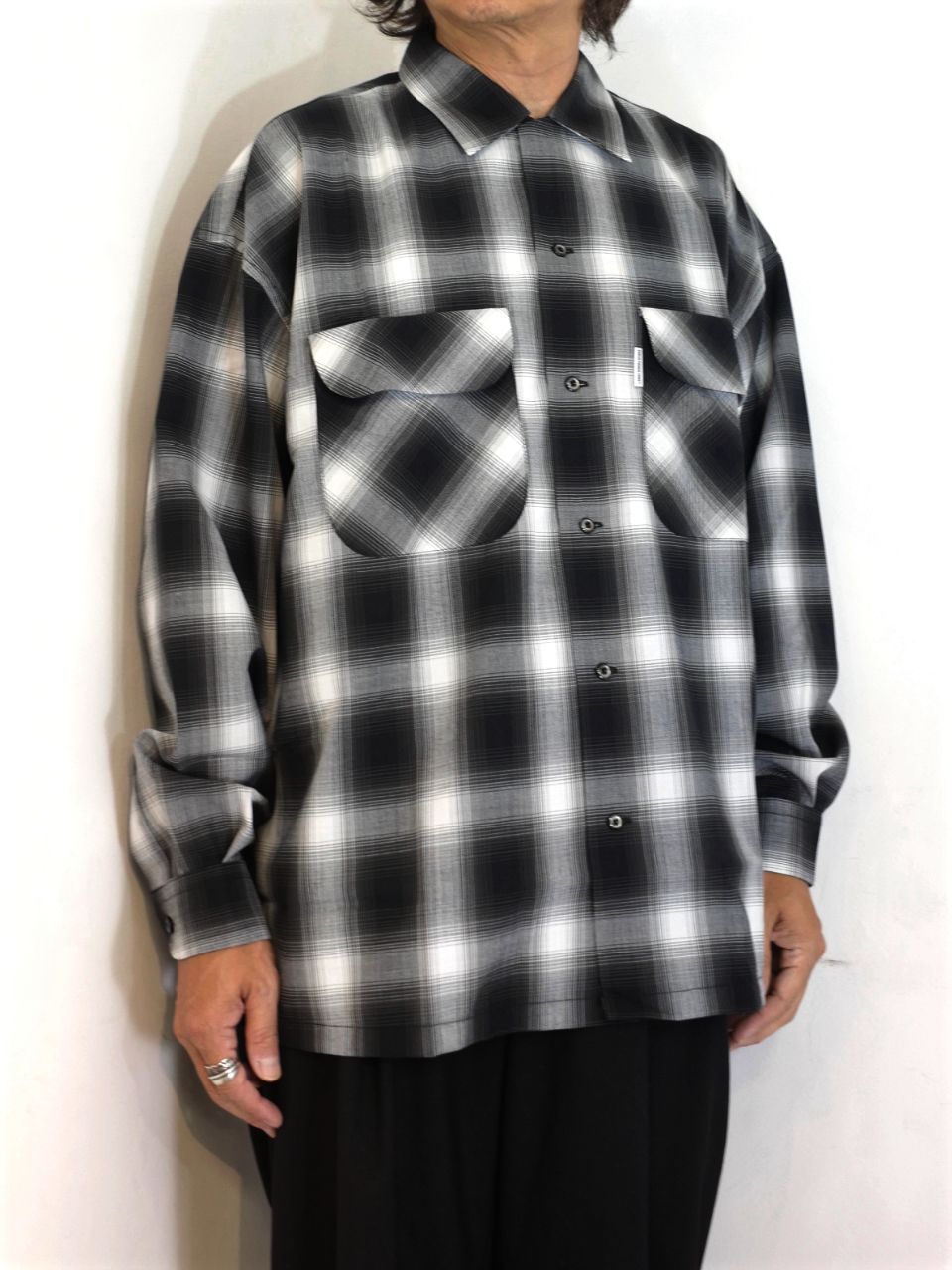 COOTIE PRODUCTIONS - T/W Open Collar L/S Shirt (OMBRE CHECK) / ポリウール  オープンカラー オンブレ チェック シャツ | LOOPHOLE