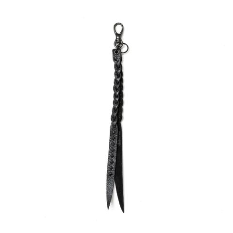 【ラスト1点】STUDS & KNITTING LEATHER LONG KEY RING ＜TYPE A＞ (BLACK/BLACK) / スタッズ レザー キーリング