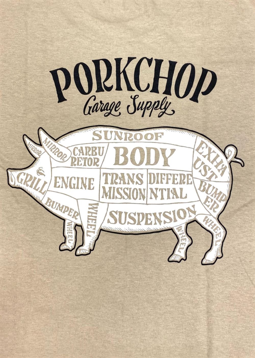 PORK BACK TEE (SAND) / ポークバック ロゴ Tシャツ