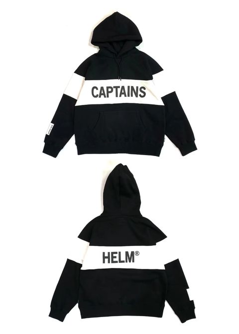 TM LOGO SWITCH HOODIE (BLACK×WHITE) / 配色切り替え スウェットパーカー