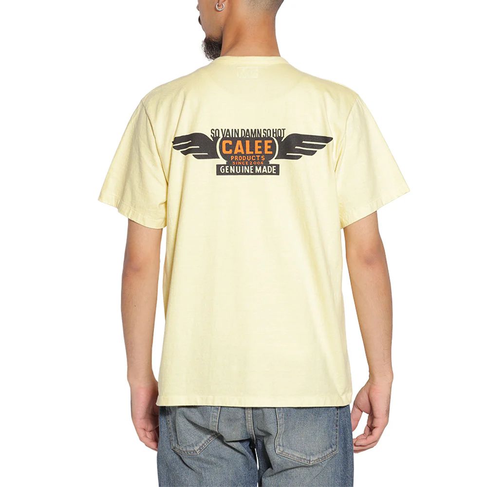 BINDER NECK WING LOGO VINTAGE TEE ＜NATURALLY PAINT DESIGN＞ (LIGHT YELLOW) / ×ナチュラリーペイント コラボ Tシャツ