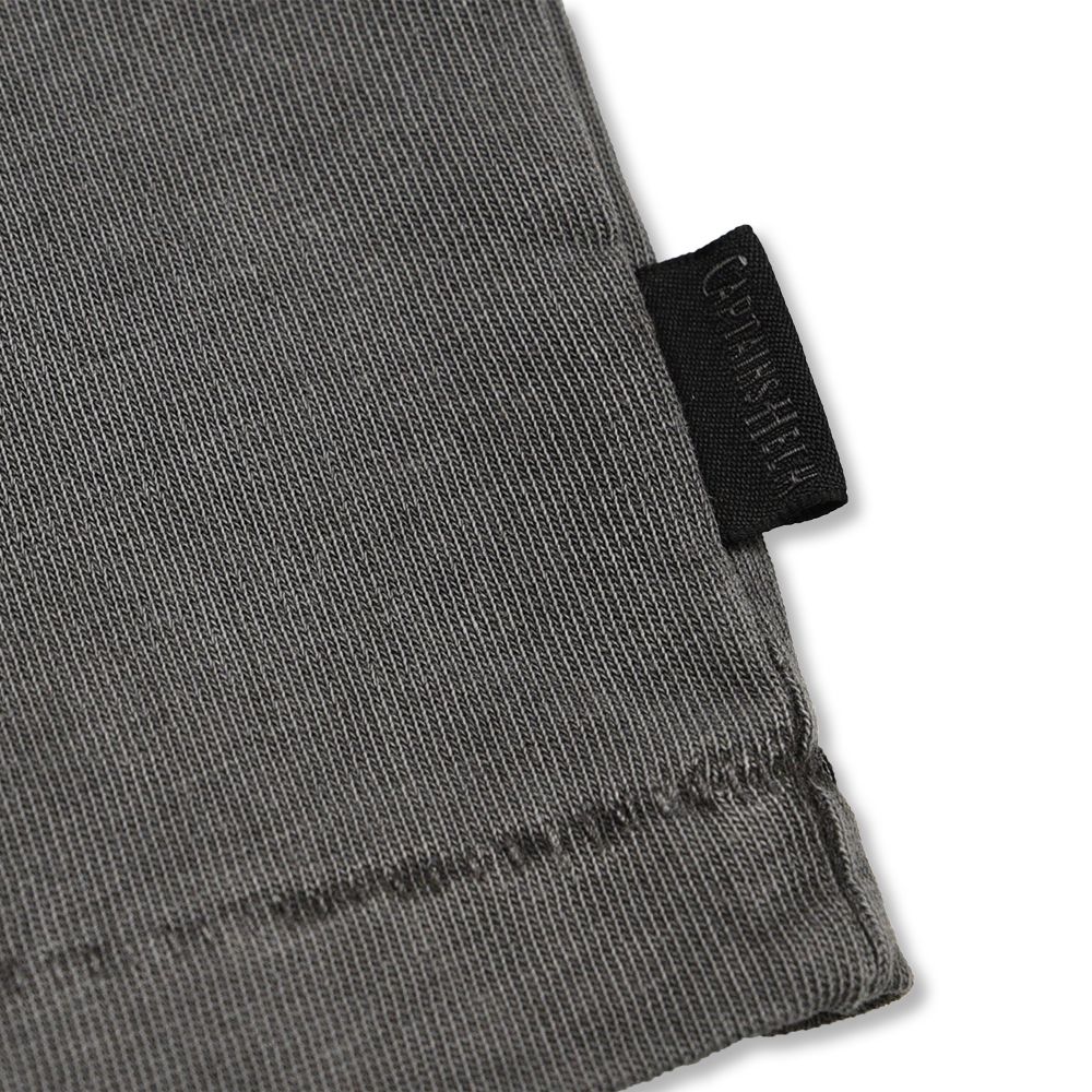 HELM VINTAGE LOGO TEE (GRAY PIGMENT DYE) / ロゴ プリント ピグメント Tシャツ