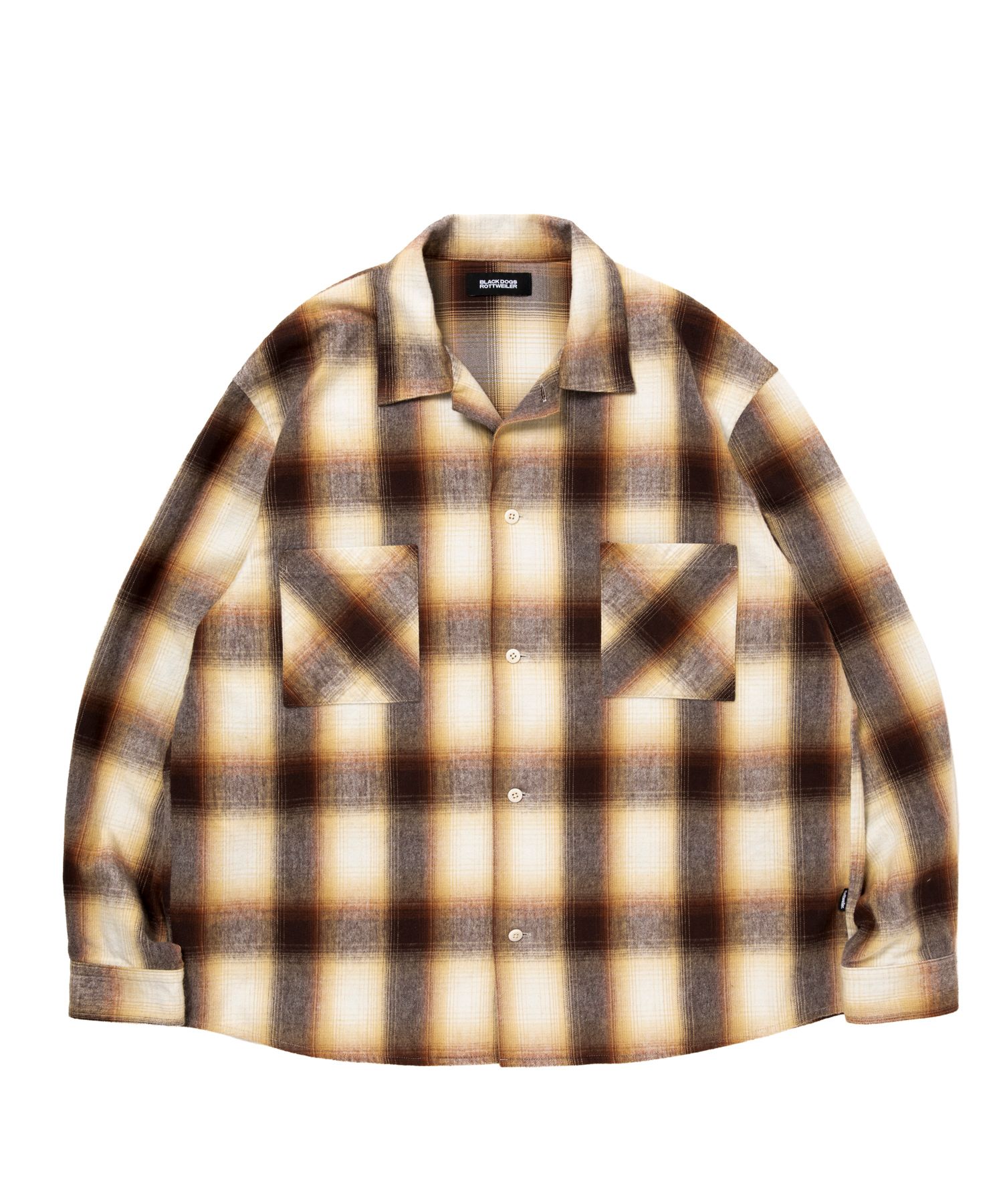 R9 OMBRE CHECK SHIRT (BROWN) / オンブレチェック オープン カラー シャツ