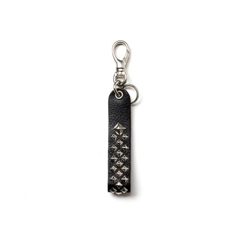 【ラスト1点】STUDS LEATHER FLAT KEY RING (BLACK) / スタッズ レザー キーリング