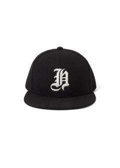 H-Baseball CAP (BLACK×WHITE) / 刺繍ロゴ ベースボールキャップ