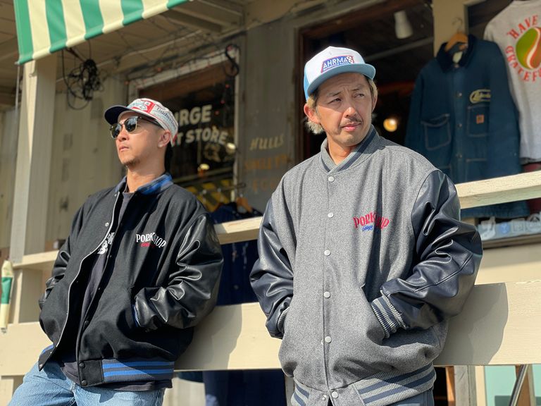 PORKCHOP - MELTON VARSITY JACKET (BLACK×BLACK) / オリジナル 